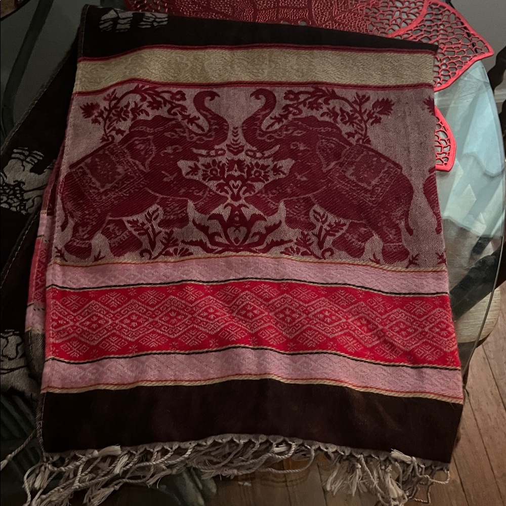 Pashmina Red and Brown Elephant Design Throw